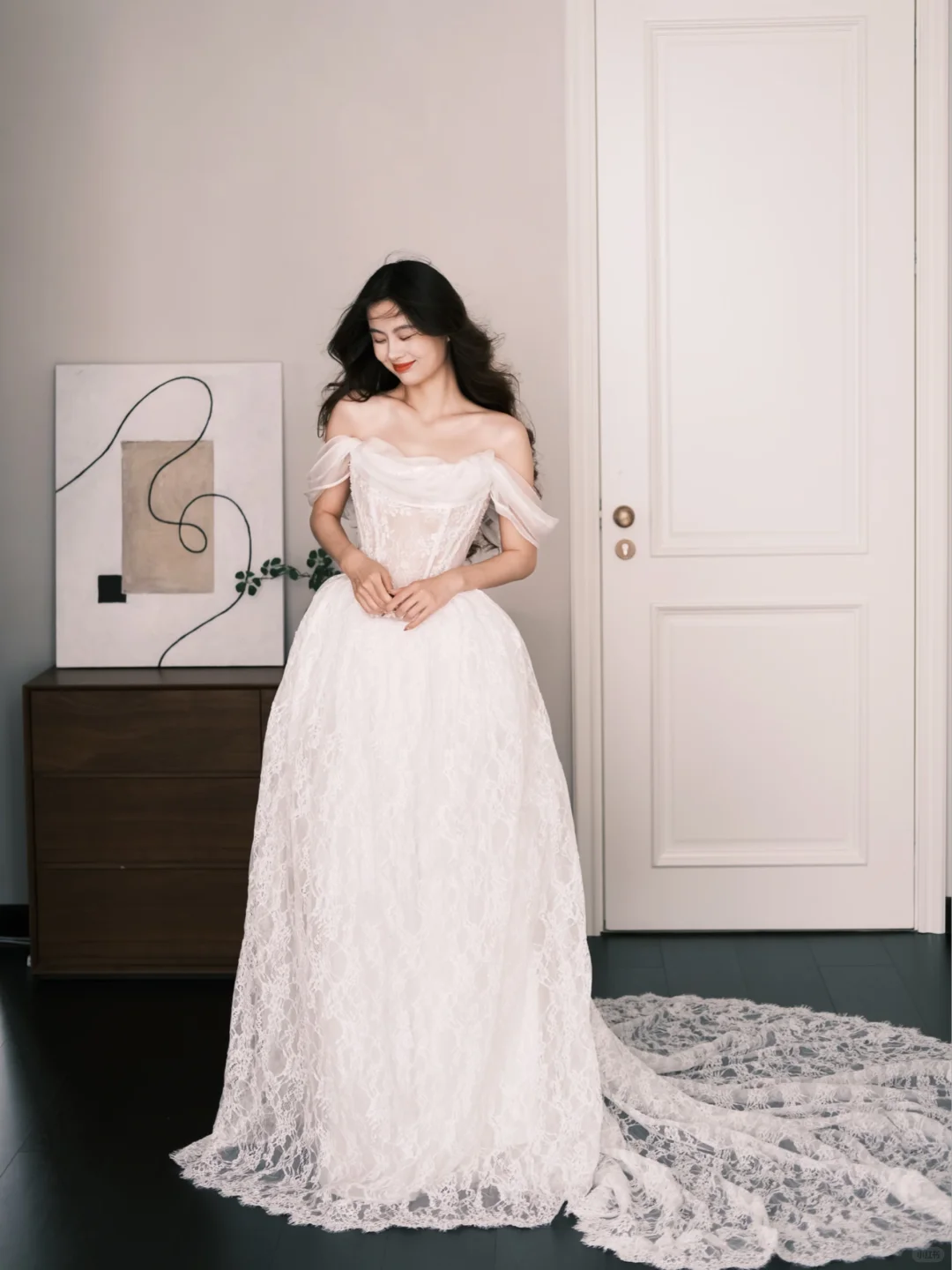 Vintage Lace Ball Gown Wedding Dress Off The Shoulder Sheer Puff Sleeve Bridal Gown  NV7241