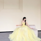Strapless Pale Yellow Pearl Beaded Fairy Tulle Ball Gown Prom Dress  NV7422