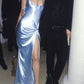 Blue Fashion Elegant Suspender Sexy Slit Long Satin Prom Dress Evening Dress Party Dress Prom Dress nv4028