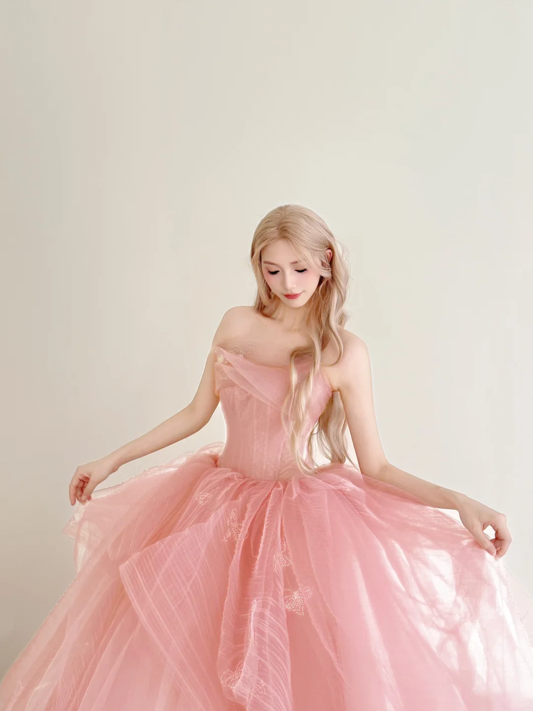 Dusty Pink One Shoulder Tulle Ball Gown Butterfly Embroidery Prom Dress  NV7180