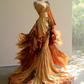 Golden Brown One Shoulder Textured Gradient Mermaid Gown  NV7473
