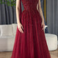 NiceVestidos--Burgundy Tulle Exquisite Sequins Sparkling Long Prom Dress Ball Gown NV5841