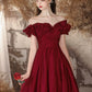 A-Line Off Shoulder Satin Burgundy Long Prom Dress, Burgundy Long Formal Dress nv1605