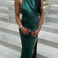 Green Simple Fashionable Elegant Suspender Long Slit Sexy Satin Prom Dress Evening Dress Prom Dress Wedding Guest Party Dress nv3941