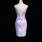 Lilac Spaghetti Straps Corset Short Prom Dress 3D Floral Appliques Fitted Sheath Mini Formal Gown  NV6891