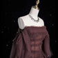 Robe bustier en tulle marron foncé, ornée de perles et d'une traîne à volants, style ciel étoilé NV6229
