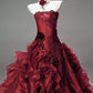 Robe de bal NiceVestidos - Bordeaux, tulle floral 3D, bustier, sans manches, traîne longue NV6181
