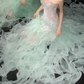 Strapless Mint Green Mermaid Prom Dress, Rhinestone Beaded 3D Ruffle High Slit Evening Gown  NV7104