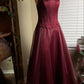 Burgundy red vintage elegant shiny beaded long tulle ball gown evening dress party dress nv2608