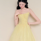 Off Shoulder Pale Yellow Pearl Floral Tulle Evening Ball Gown  NV7430