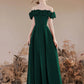 A-Line Off Shoulder Velvet Green Long Prom Dress, Green Formal Evening Dress nv1735