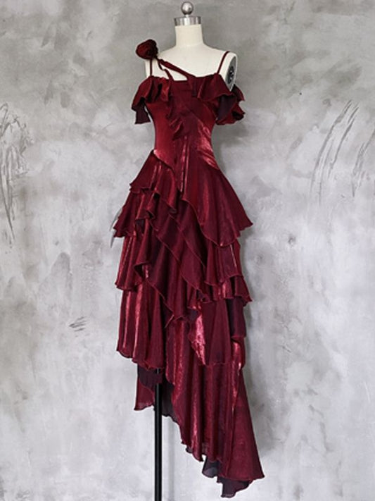 Beautiful Red Elegant Long Mermaid Slim Satin Prom Dress nv4819
