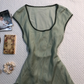 Sage Green Short Homecoming Dress U Neck Cap Sleeve 3D Floral Tassel Irregular Hem Vintage Cocktail Gown  NV6930