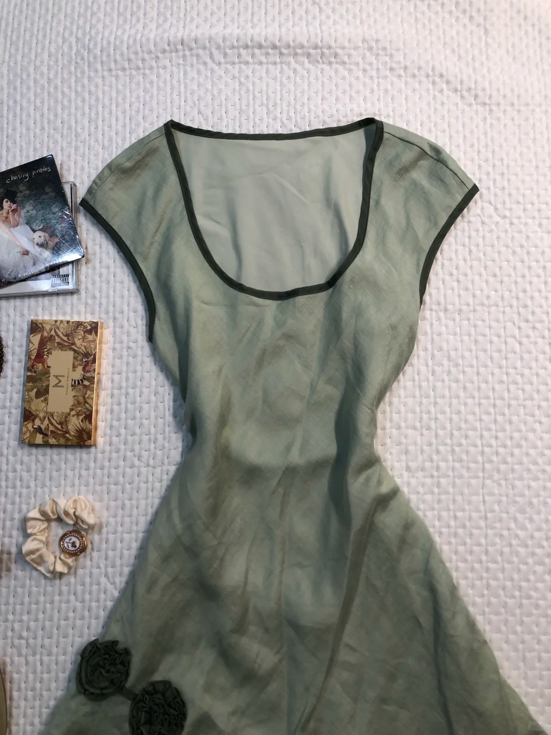 Sage Green Short Homecoming Dress U Neck Cap Sleeve 3D Floral Tassel Irregular Hem Vintage Cocktail Gown  NV6930