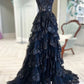 A-Line Sweetheart Neck Tulle Sequin Black Long Prom Dress, Black Formal Dress nv1468
