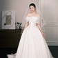 Off Shoulder Twist Ruched Satin Wedding Dress with Long Train  NV7376