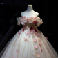 Off Shoulder Ivory Prom Dress 3D Pink Petal Floral Appliques Glitter Tulle Ball Gown  NV7046