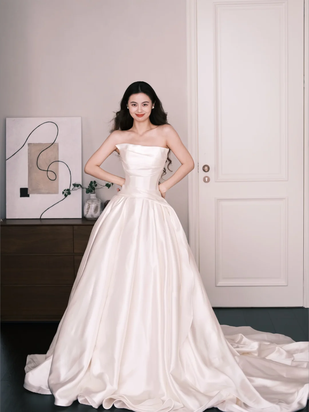 Strapless Satin Ball Gown Wedding Dress Long Train Bridal Gown  NV7211