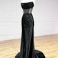 Simple Off the Shoulder Satin Black Long Prom Dress, Black Long Evening Dress nv1607
