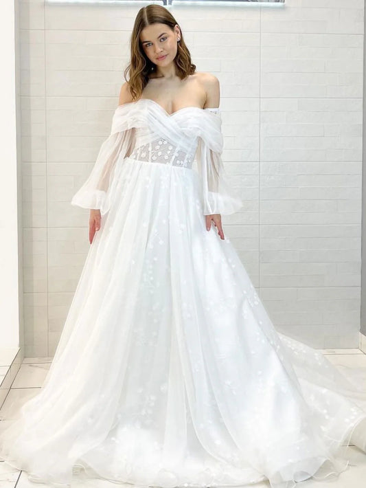 Aline sweetheart neck lace white prom dress, white lace long formal dress nv1532