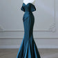 Simple Off Shoulder Satin Ink Blue Long Prom Dress, Ink Blue Long Formal Dress nv1467