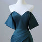 Simple Off Shoulder Satin Ink Blue Long Prom Dress, Ink Blue Long Formal Dress nv1467