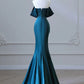 Simple Off Shoulder Satin Ink Blue Long Prom Dress, Ink Blue Long Formal Dress nv1467