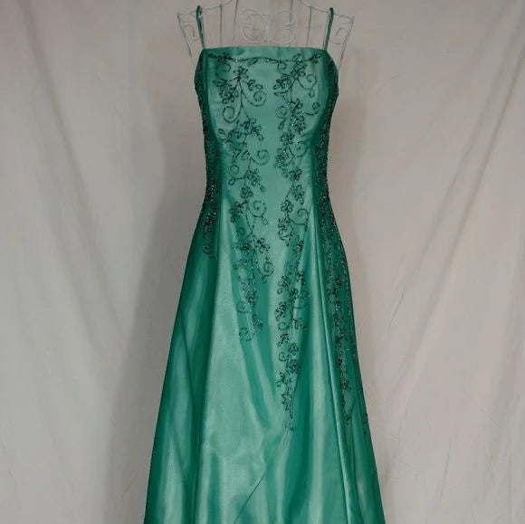 Green Charming Fashion Exquisite Beading Long Elegant Tulle Satin Ball Gown Evening Gown Party Dress nv3975
