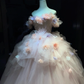 Off Shoulder Blush Pink Prom Dress 3D Floral Corset Layered Tulle Princess Ball Gown  NV7054