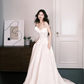 Off Shoulder Satin Bridal Gown, Minimalist Wedding Dress with Pockets  NV7293