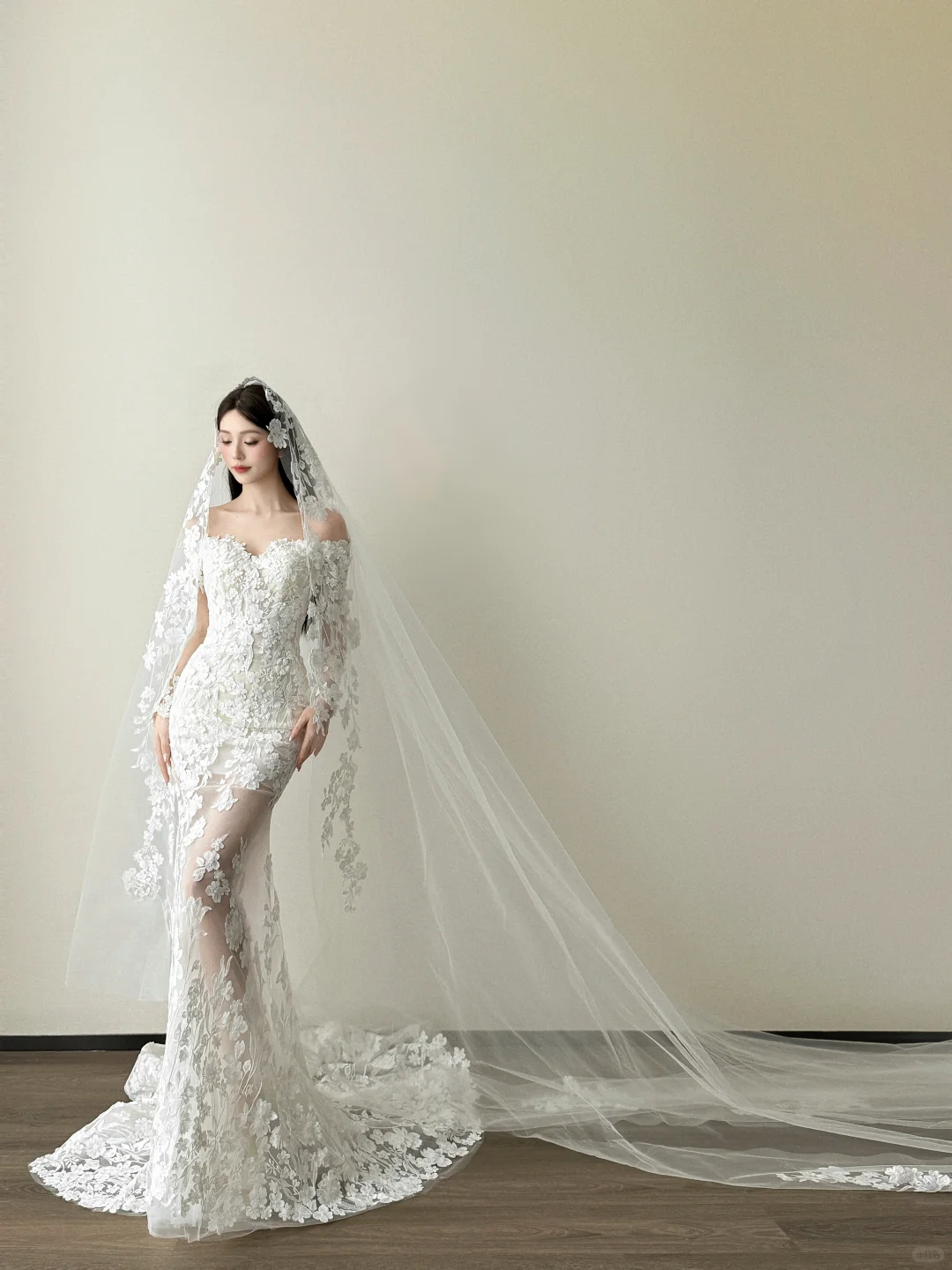 Sweetheart Off Shoulder Mermaid Wedding Dress 3D Floral Lace Bridal Gown  NV7128