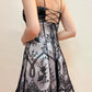 Grey and black chic homecoming dress floral spaghetti strap chiffon short party dress nv4346