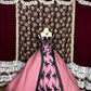 Pink applique floral lace princess long tulle ball gown evening dress quinceanera dress nv4652