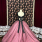 Pink applique floral lace princess long tulle ball gown evening dress quinceanera dress nv4652