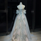Silver White Sparkly Beaded Mermaid Evening Gown Halter 3D Petal Tulle Prom Dress  NV7070