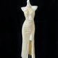Champagne Shiny Fashion Elegant Long Sequined Ball Gown Evening Dress Party Dress nv4181
