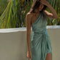 Elegant One Shoulder Sleeveless Side Slit Sheath Long Prom Dress nv1647