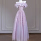 Purple Sparkling Beaded Feather Long Prom Dress nv4968