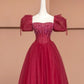 Red Vintage Exquisite Beaded Long Tulle Prom Dress Evening Dress Party Dress Ball gown nv4729