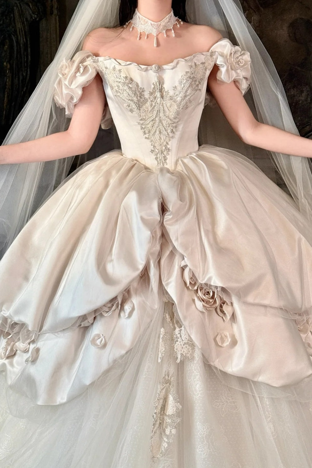 Sleeping Rose in a European Castle 🐚🤍🦢 Long Vintage Wedding Dress NV6653