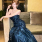 Strapless Liquid Satin Deep Blue Mermaid Gown Back Lace-up Formal Evening Dress  NV6880