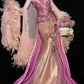 🌸Pink and purple floral beaded long satin ball gown evening dress fairy dress nv4433