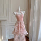 Pink Beaded Halter Elegant Long Ruffle Chiffon Ball Gown Evening Dress Party Dress nv4186