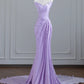 Purple Elegant Long Satin Floor Length Trailing Fairy Prom Dress Evening Dress nv4959