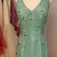 NiceVestidos--Light Moss Green Embroidered Organza Halter - Neck Sleeveless Floor - Length Banquet Dress NV5825