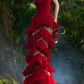 Robe de soirée longue rouge somptueuse en satin brillant, style rétro élégant NV6740