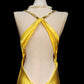 Yellow Fashion Elegant V-neck Exquisite Gem Long Mermaid Slim Fishtail Skirt Satin Floor Length Train Ball Gown Evening Gown Party Gown Prom Dress nv3864