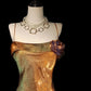 Golden green gorgeous fashionable elegant dark pattern long spaghetti straps satin mermaid tail prom dress evening dress birthday party dress prom dress nv3968