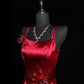 Red Gorgeous Vintage Elegant Delicate Floral Beaded Long Satin Prom Dress Evening Dress Party Dress Prom Dress nv3963
