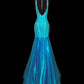 Blue Shiny Fashion Elegant V-neck Floral Long Mermaid Slim Fishtail Skirt Satin Floor Length Train Ball Gown Evening Gown Party Dress Prom Dress nv3862